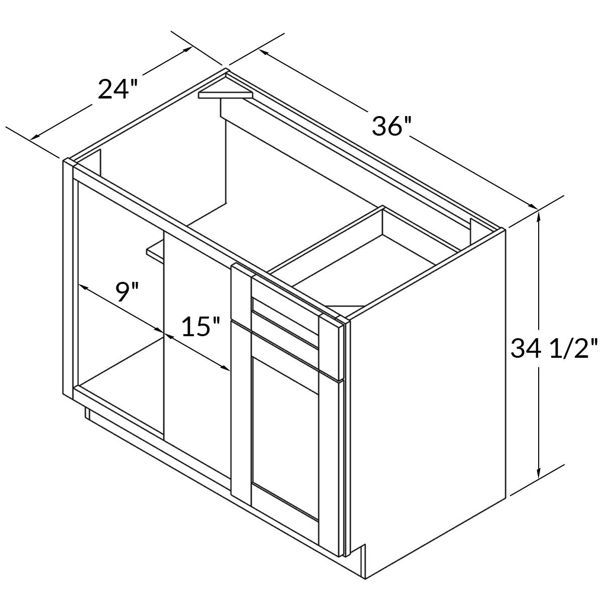 Sink Corner Base Kitchen Cabinet SCB36 Milan Pearl LessCare 36 in. width 34.5 in. height 24 in. depth