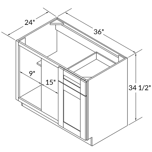 Sink Corner Base Kitchen Cabinet SCB36 Shaker Toffee LessCare 36 in. width 34.5 in. height 24 in. depth