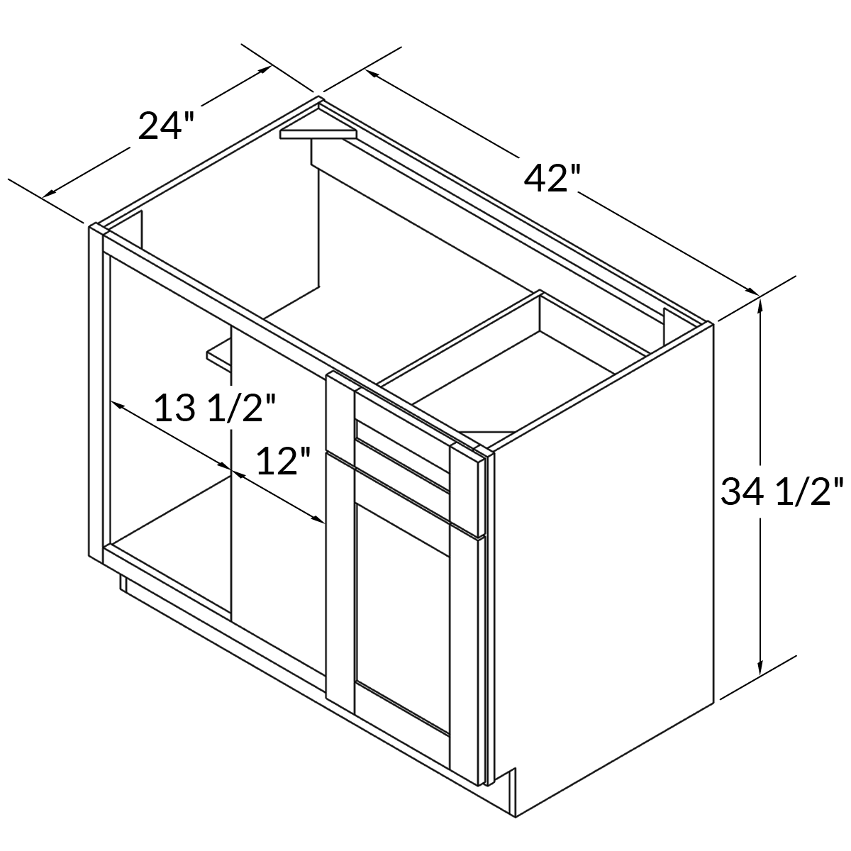 Blind Corner Sink Base 42 D Shaker Toffee Cabinet