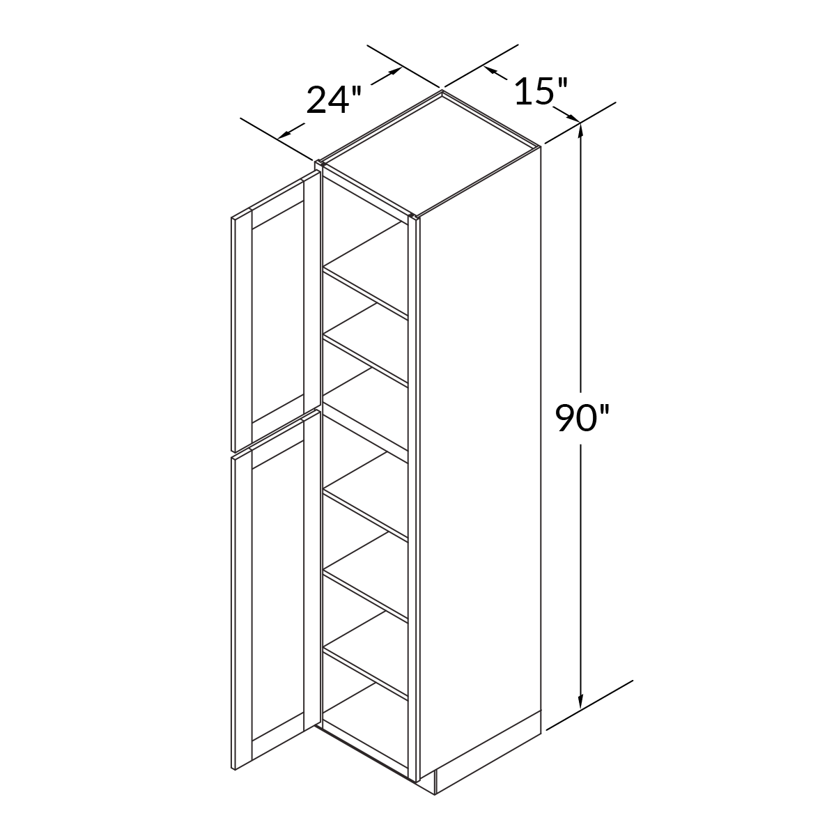 Utility Pantry Single Door 90 by 15 Wide Shaker Toffee Cabinet