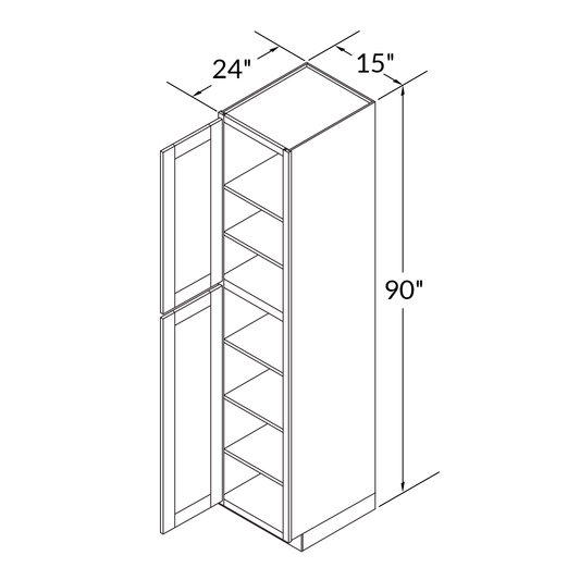 Utility Kitchen Cabinet U1590 Shaker Toffee LessCare 15 in. width 90 in. height 24 in. depth