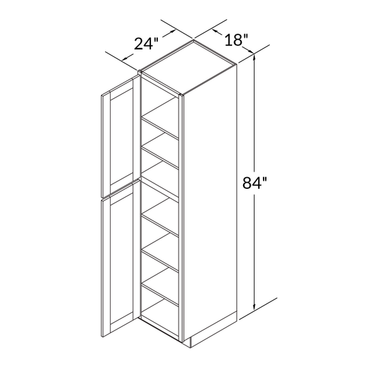 Utility Kitchen Cabinet U1884 Shaker Toffee LessCare 18 in. width 84 in. height 24 in. depth