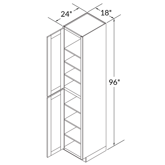 Utility Kitchen Cabinet U1896 Shaker Toffee LessCare 18 in. width 96 in. height 24 in. depth