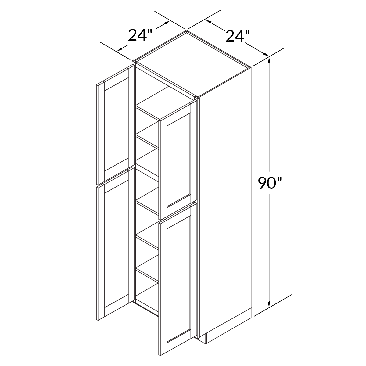 Utility Pantry Double Door 90" by 24" Wide White Shaker Cabinet