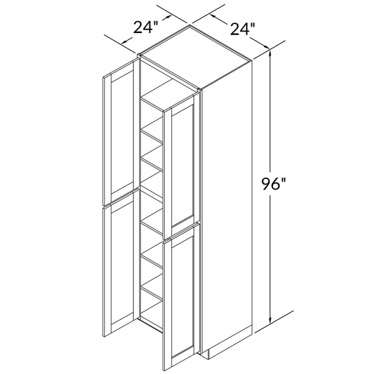 Utility Kitchen Cabinet U2496 Milan Pearl LessCare 24 in. width 96 in. height 24 in. depth