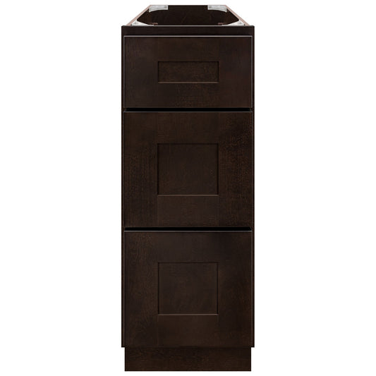 Vanity Drawer Base Cabinet 12 Inch Wide x 21 Inch Deep x 34 1/2 Inch High Espresso Shaker Series