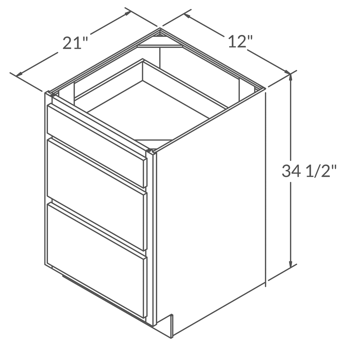 Vanity Drawer Base Cabinet 12 Inch Wide x 21 Inch Deep x 34 1/2 Inch High Espresso Shaker Series