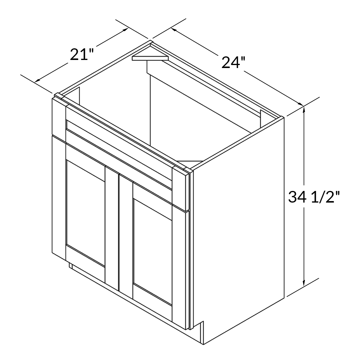 24 W x 21 D x 34.5 H Vanity Sink Base White Shaker Cabinet