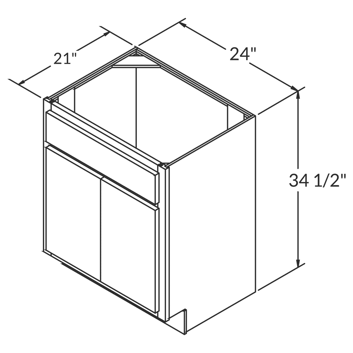 Vanity Sink Base Cabinet 24 Inch Wide x 21 Inch Deep x 34 1/2 Inch High Dover Gray Series