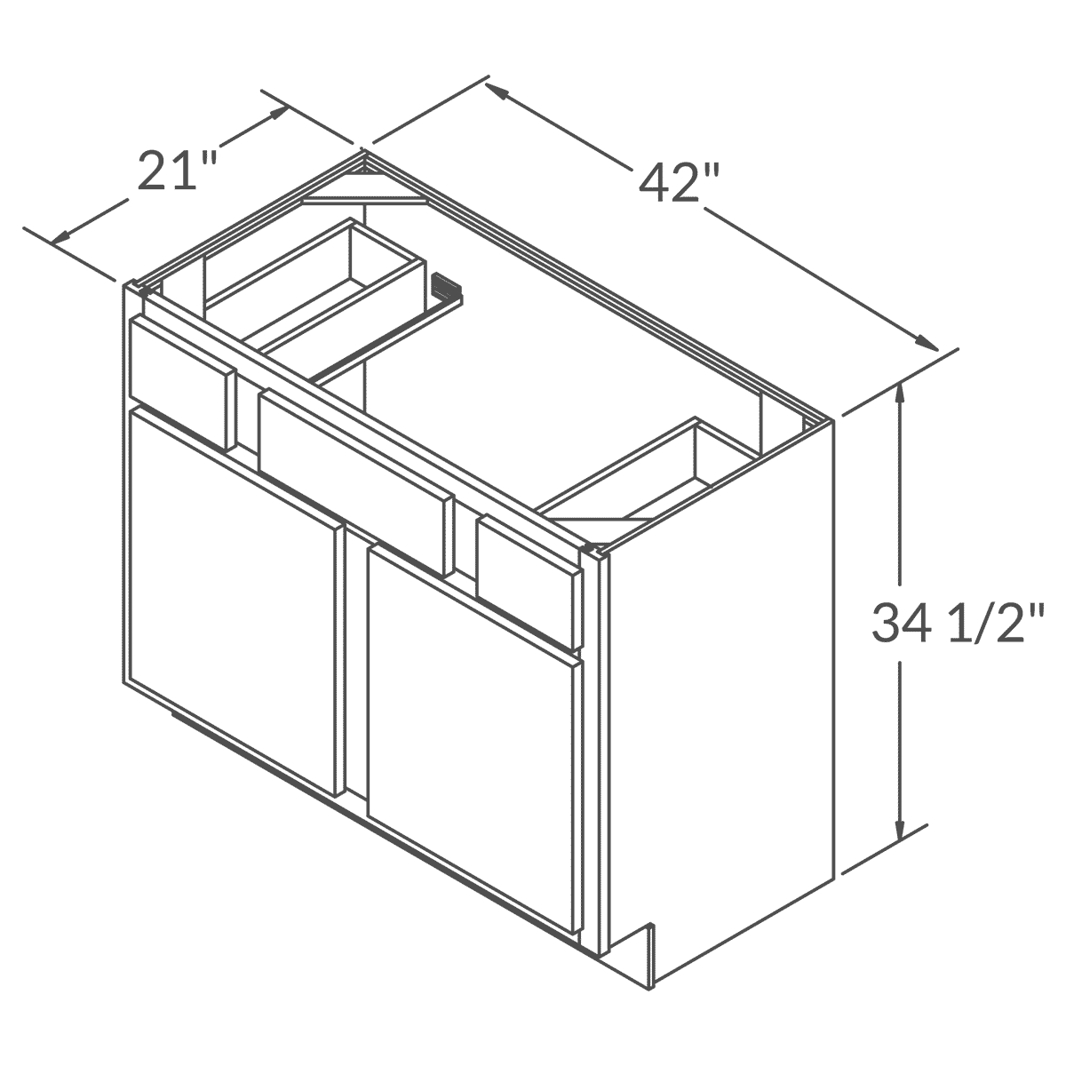 Vanity Sink Base Cabinet VSB4221345 Newport LessCare 42 in. width 34.5 in. height 21 in. depth