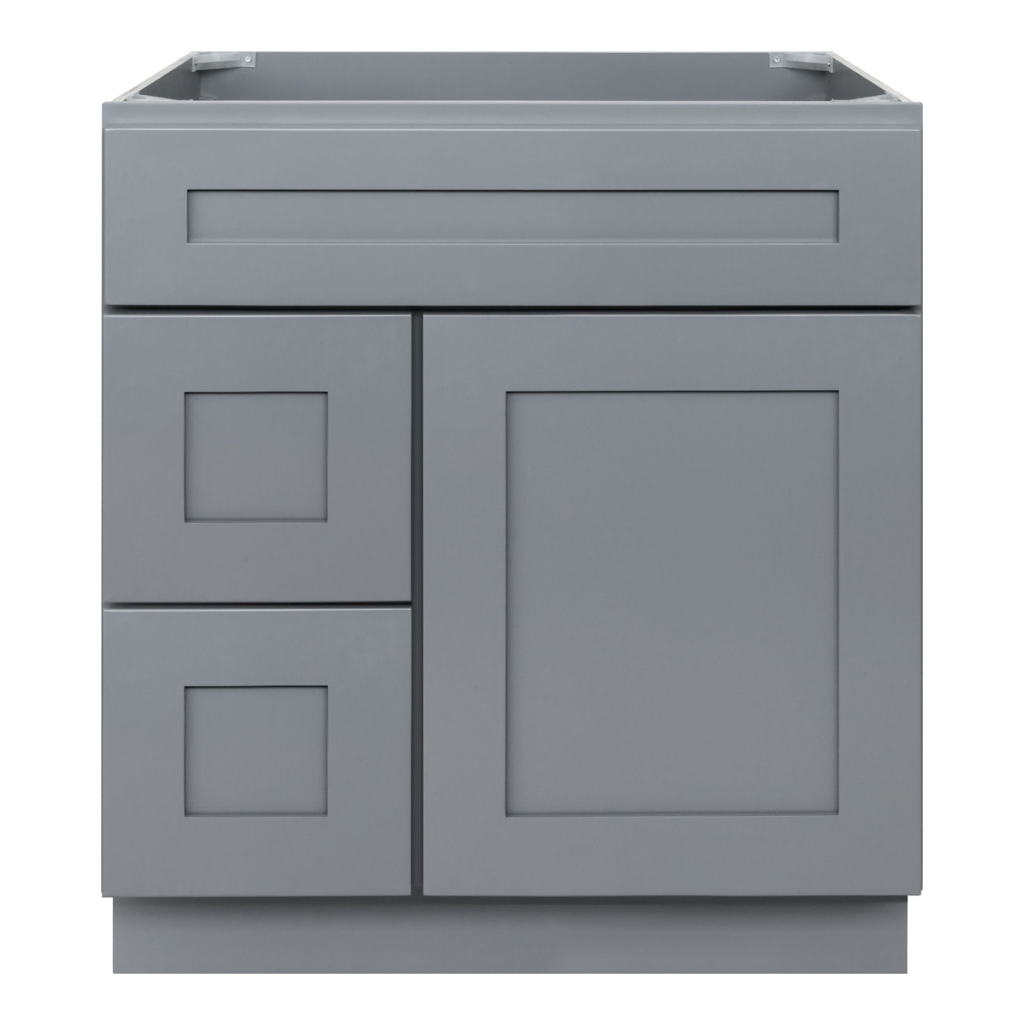 30 W x 21 D x 34.5 H Vanity Sink Base with Left Drawers Gray Shaker Cabinet