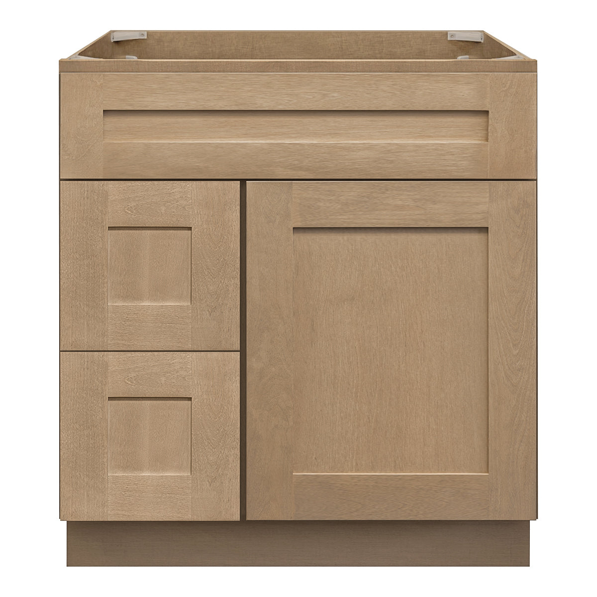 Vanity Sink Base Cabinet with Left Drawers 30 Inch Wide x 21 Inch Deep x 34 1/2 Inch High Shaker Toffee Series