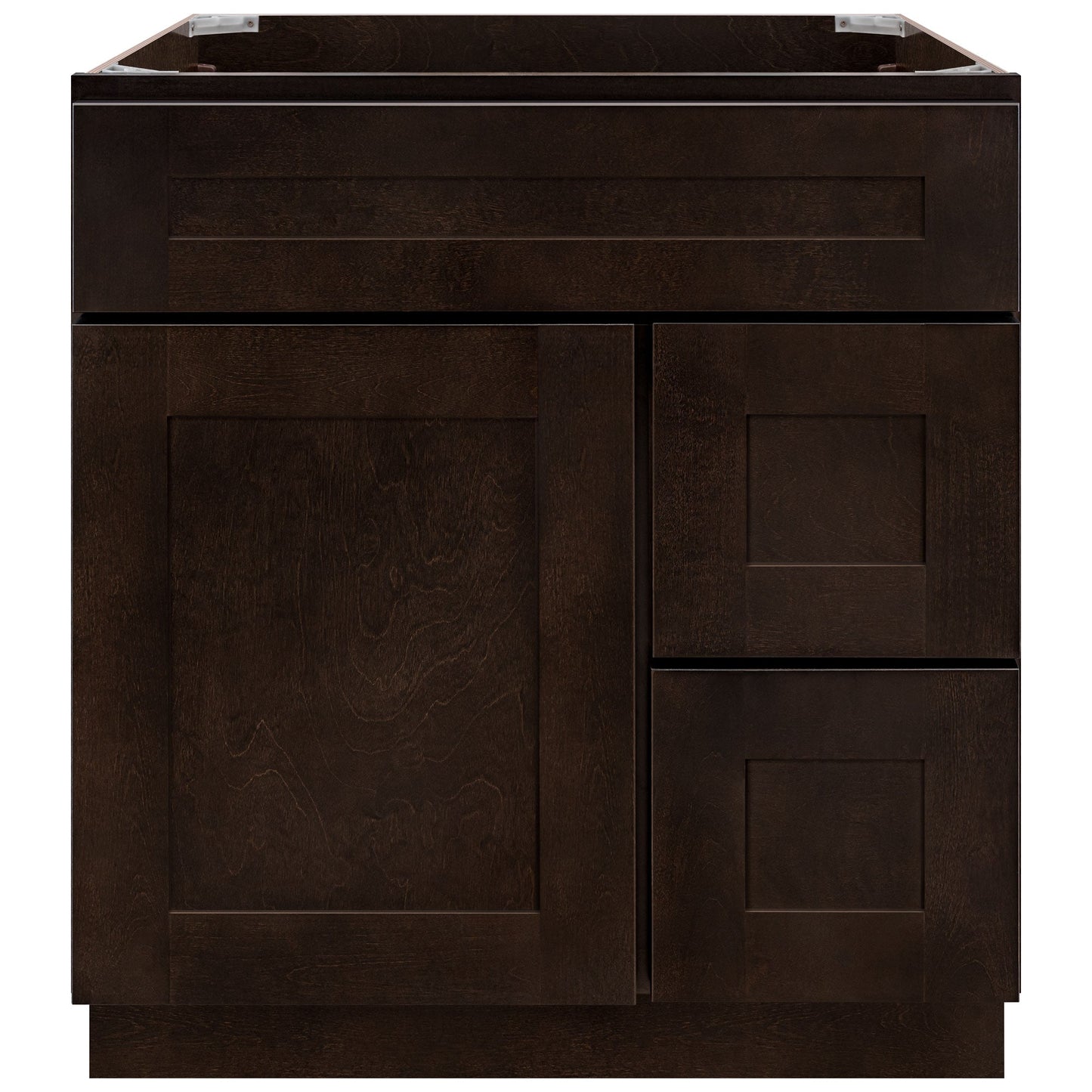 Vanity Sink Base Cabinet with Right Drawers 30 Inch Wide x 21 Inch Deep x 34 1/2 Inch High Espresso Shaker Series