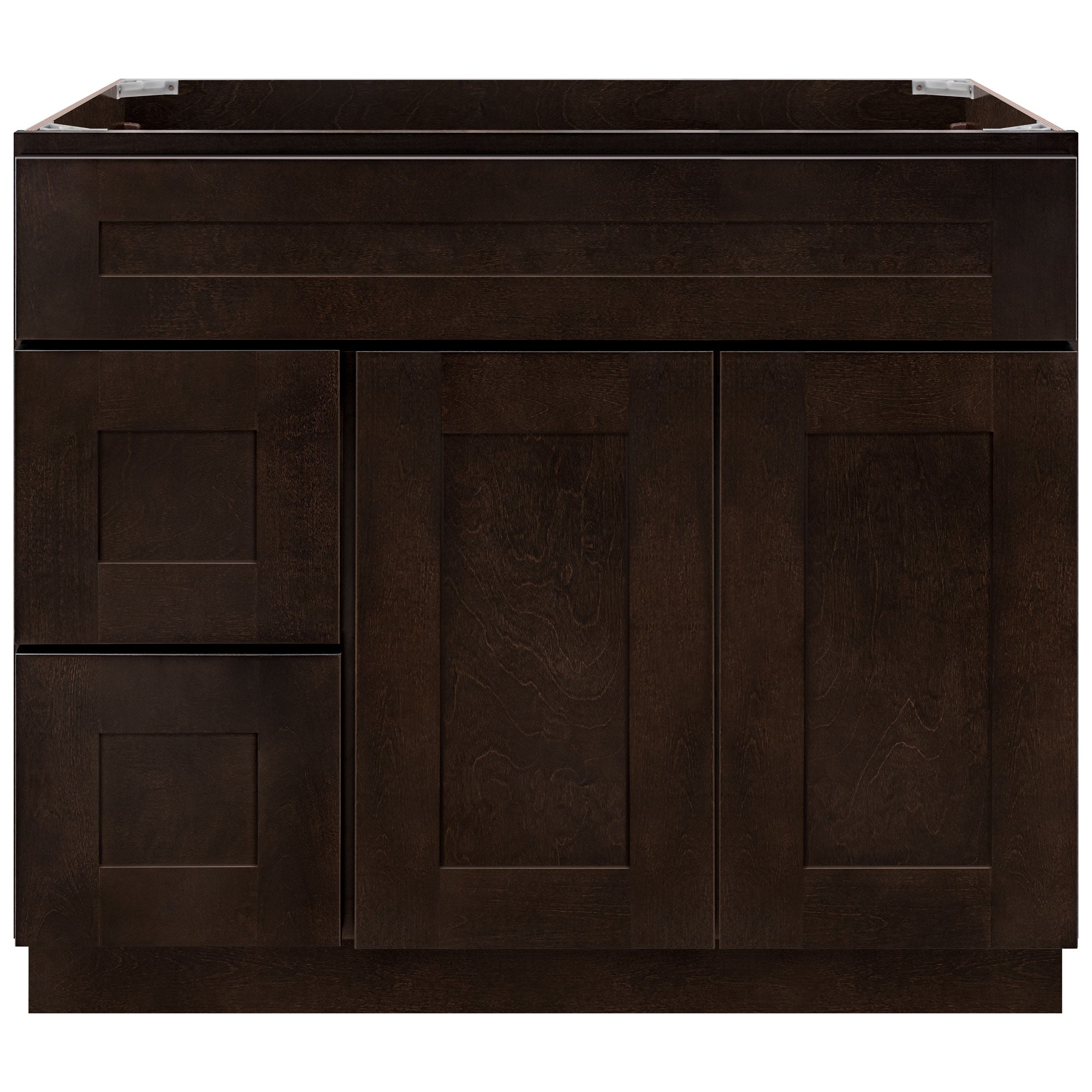 Vanity Sink Base Cabinet with Left Drawers 36 Inch Wide x 21 Inch Deep x 34 1/2 Inch High Espresso Shaker Series