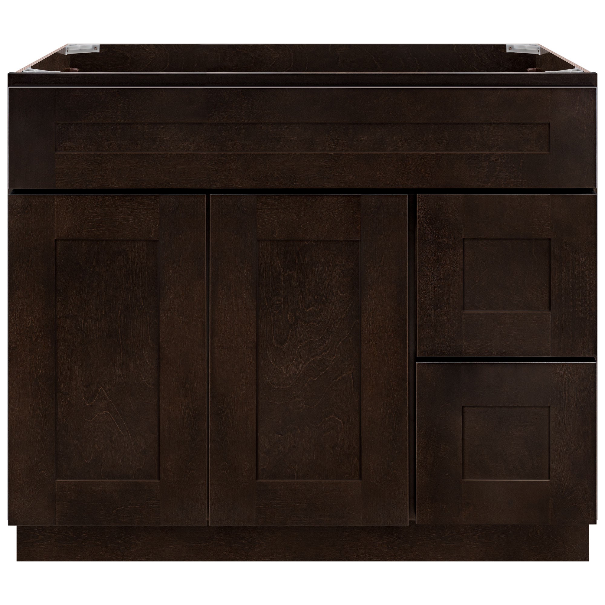 Vanity Sink Base Cabinet with Right Drawers 36 Inch Wide x 21 Inch Deep x 34 1/2 Inch High Espresso Shaker Series