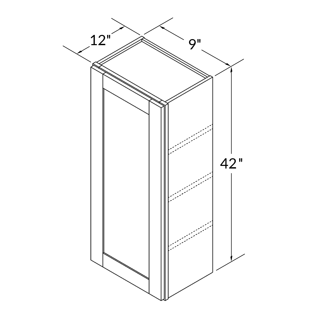 Single Door Wall 42" by 9" Wide Gray Shaker Cabinet