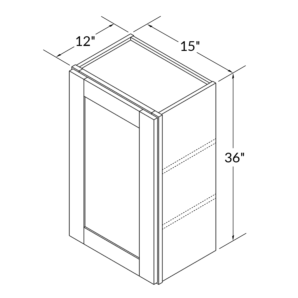 Single Door Wall 36" by 15" Wide White Shaker Cabinet