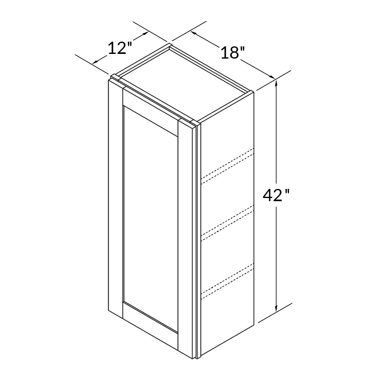 Single Door Wall 42" by 18" Wide White Shaker Cabinet