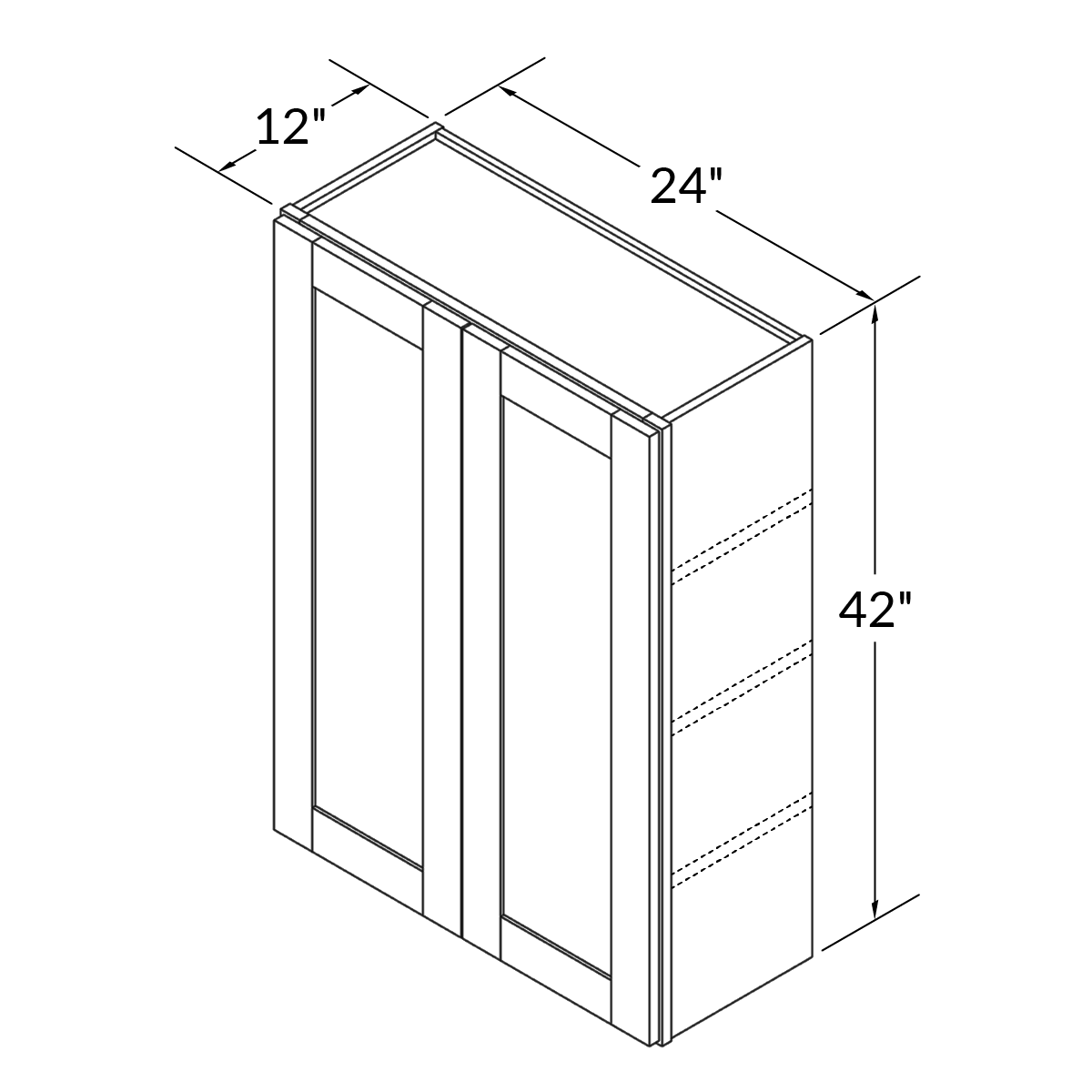 Single Door Wall 42" by 24" Wide White Shaker Cabinet