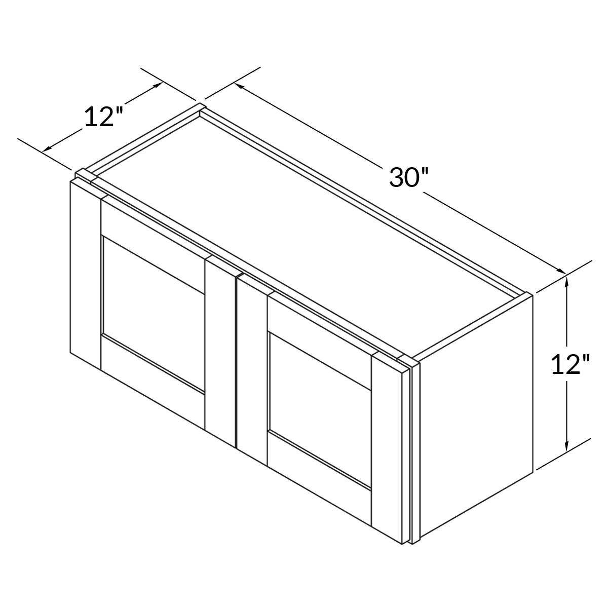 Double Door Wall 12" by 30" Wide White Shaker Cabinet