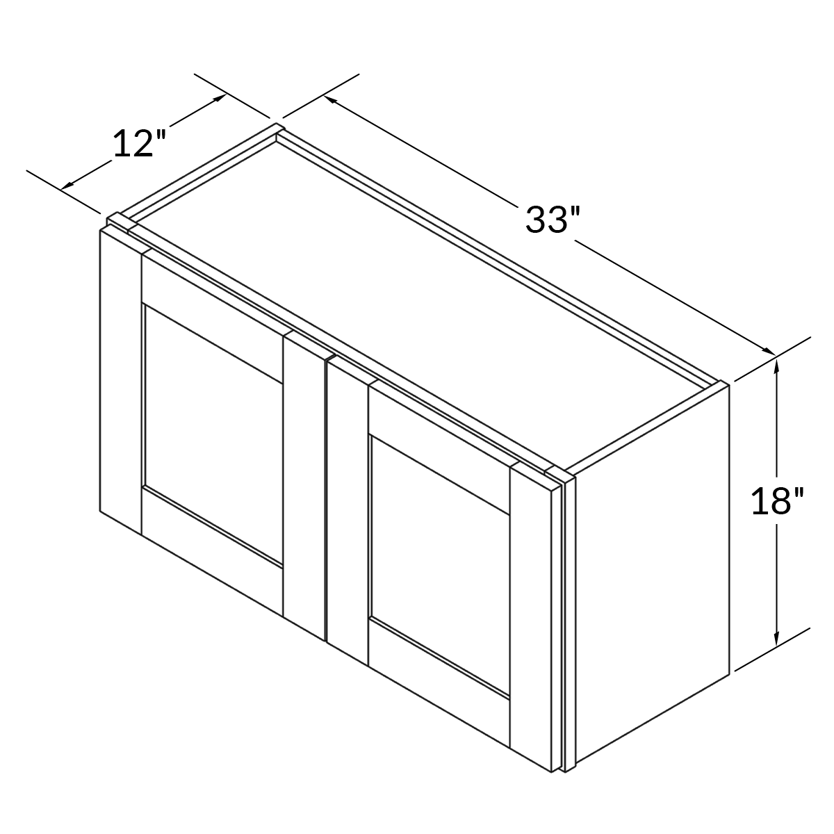 Double Door Wall 18" by 33" Wide White Shaker Cabinet