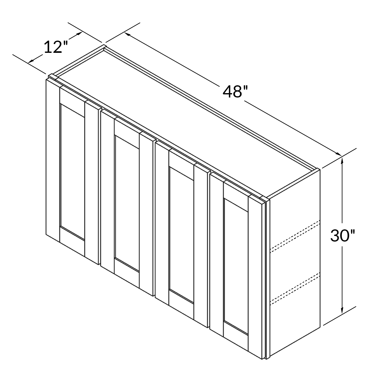 Four Door Wall 30" by 48" Wide Gray Shaker Cabinet