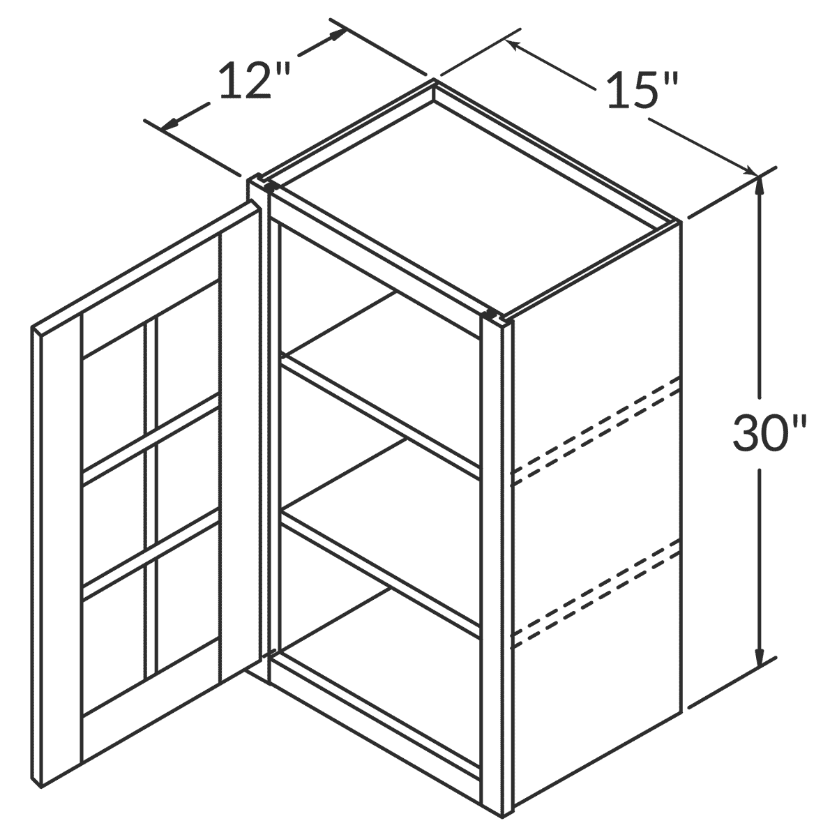 Mullion Door Wall Kitchen Cabinet WMD1530 Newport LessCare 15 in. width 30 in. height 12 in. depth