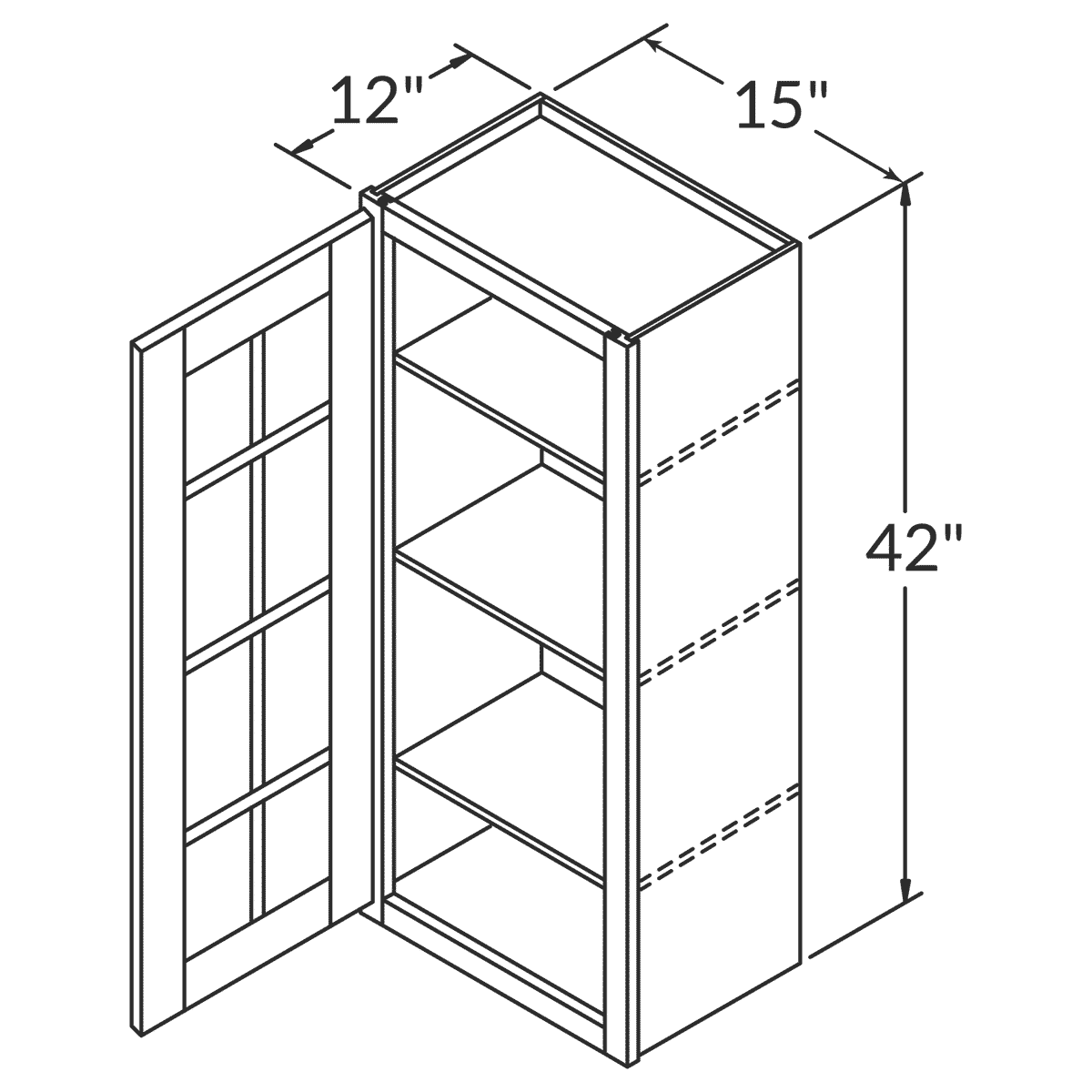 Mullion Door Wall Kitchen Cabinet WMD1542 Newport LessCare 15 in. width 42 in. height 12 in. depth