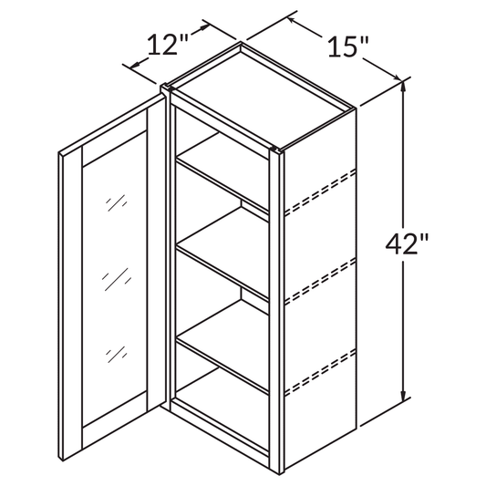 Mullion Door Wall Kitchen Cabinet WMD1542 Shaker Toffee LessCare 15 in. width 42 in. height 12 in. depth
