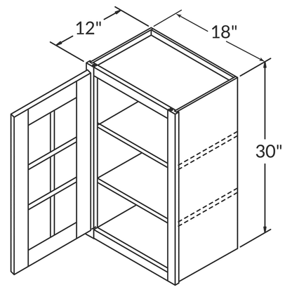 Mullion Door Wall Kitchen Cabinet WMD1830 Newport LessCare 18 in. width 30 in. height 12 in. depth