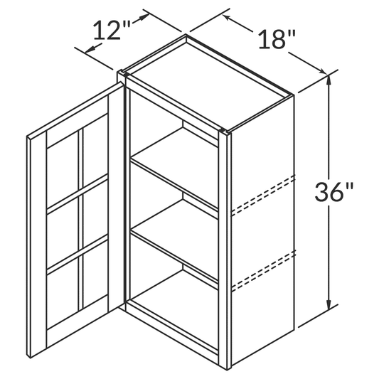 Mullion Door Wall Kitchen Cabinet WMD1836 Newport LessCare 18 in. width 36 in. height 12 in. depth