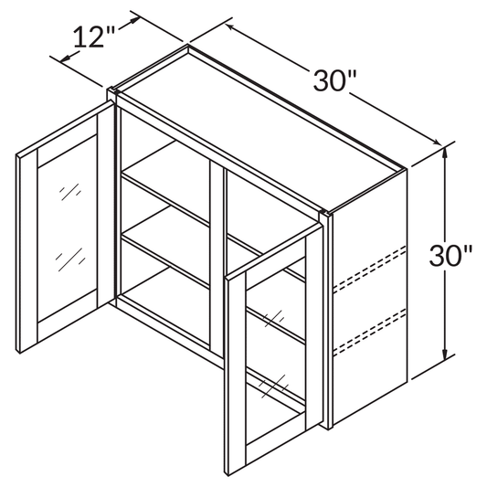 Mullion Door Wall Kitchen Cabinet WMD3030 Alpina White LessCare 30 in. width 30 in. height 12 in. depth