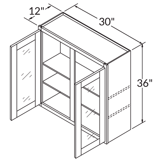 Mullion Door Wall Kitchen Cabinet WMD3036 Alpina White LessCare 30 in. width 36 in. height 12 in. depth