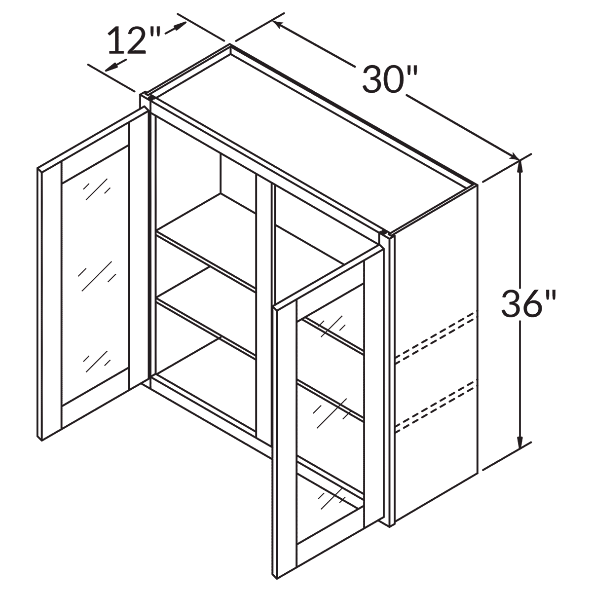 Mullion Door Wall Kitchen Cabinet WMD3036 Milan Pearl 30 in. width 36 in. height 12 in. depth