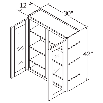 Mullion Door Wall Kitchen Cabinet WMD3042 Alpina White LessCare 30 in. width 42 in. height 12 in. depth