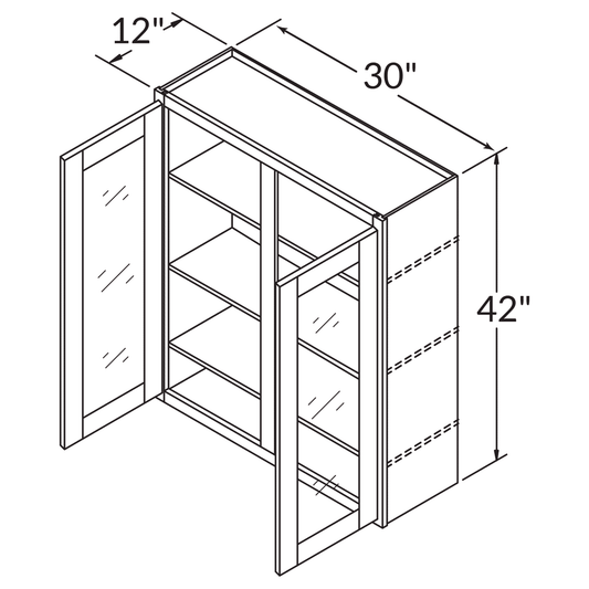 Mullion Door Wall Kitchen Cabinet WMD3042 Danbury Blue LessCare 30 in. width 42 in. height 12 in. depth