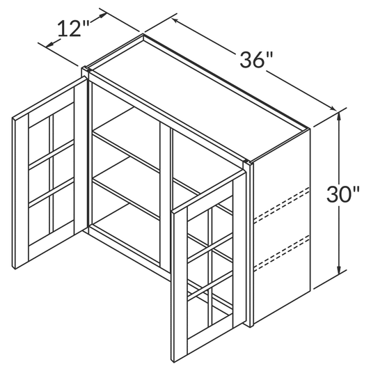 Mullion Door Wall Kitchen Cabinet WMD3630 Newport LessCare 36 in. width 30 in. height 12 in. depth