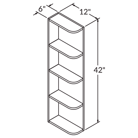 What-Not-Shelf Kitchen Cabinet WN642 Alpina White LessCare 6 in. width 42 in. height 12 in. depth