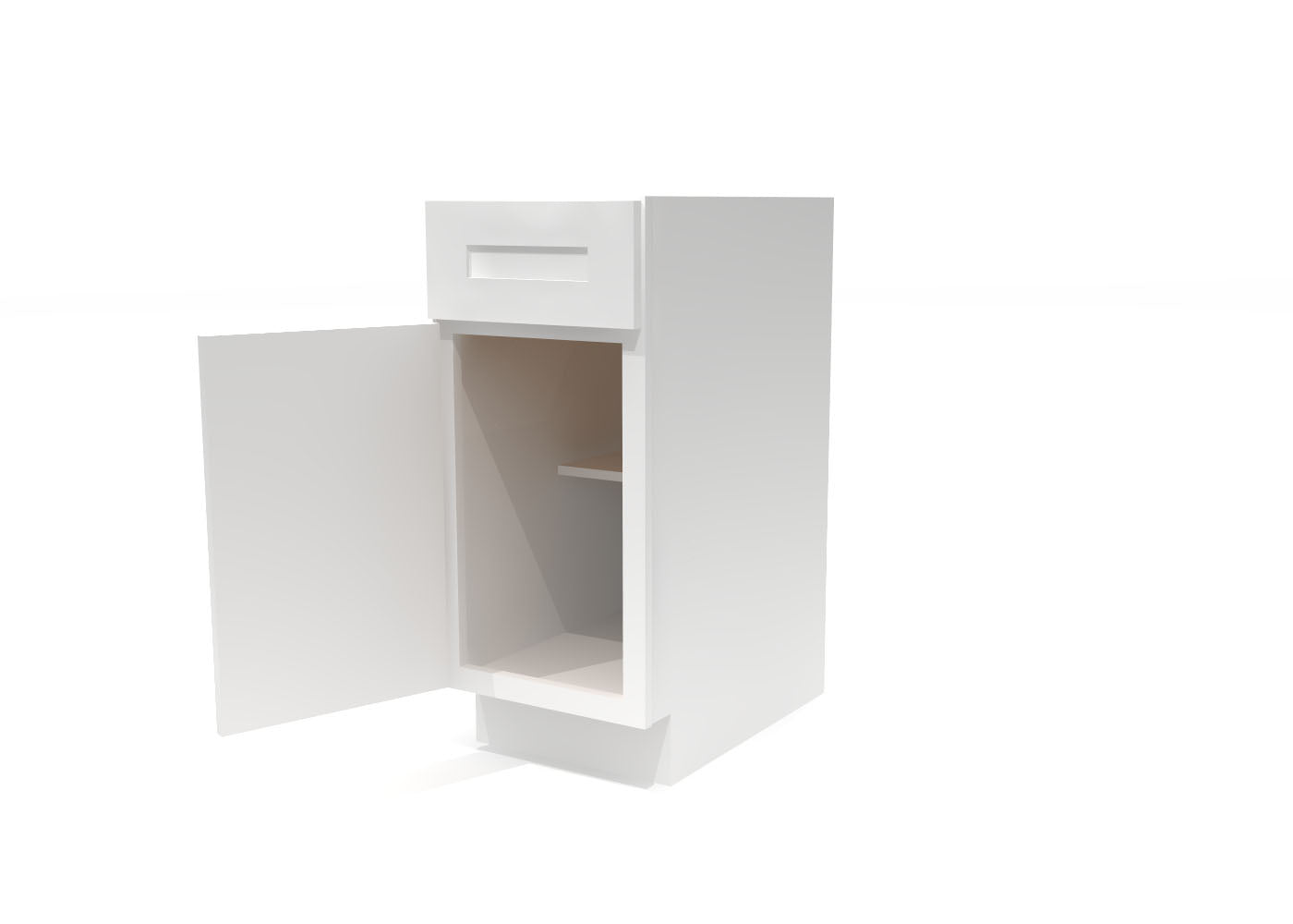 Base Single Door One Drawer 15" Wide White Shaker Cabinet