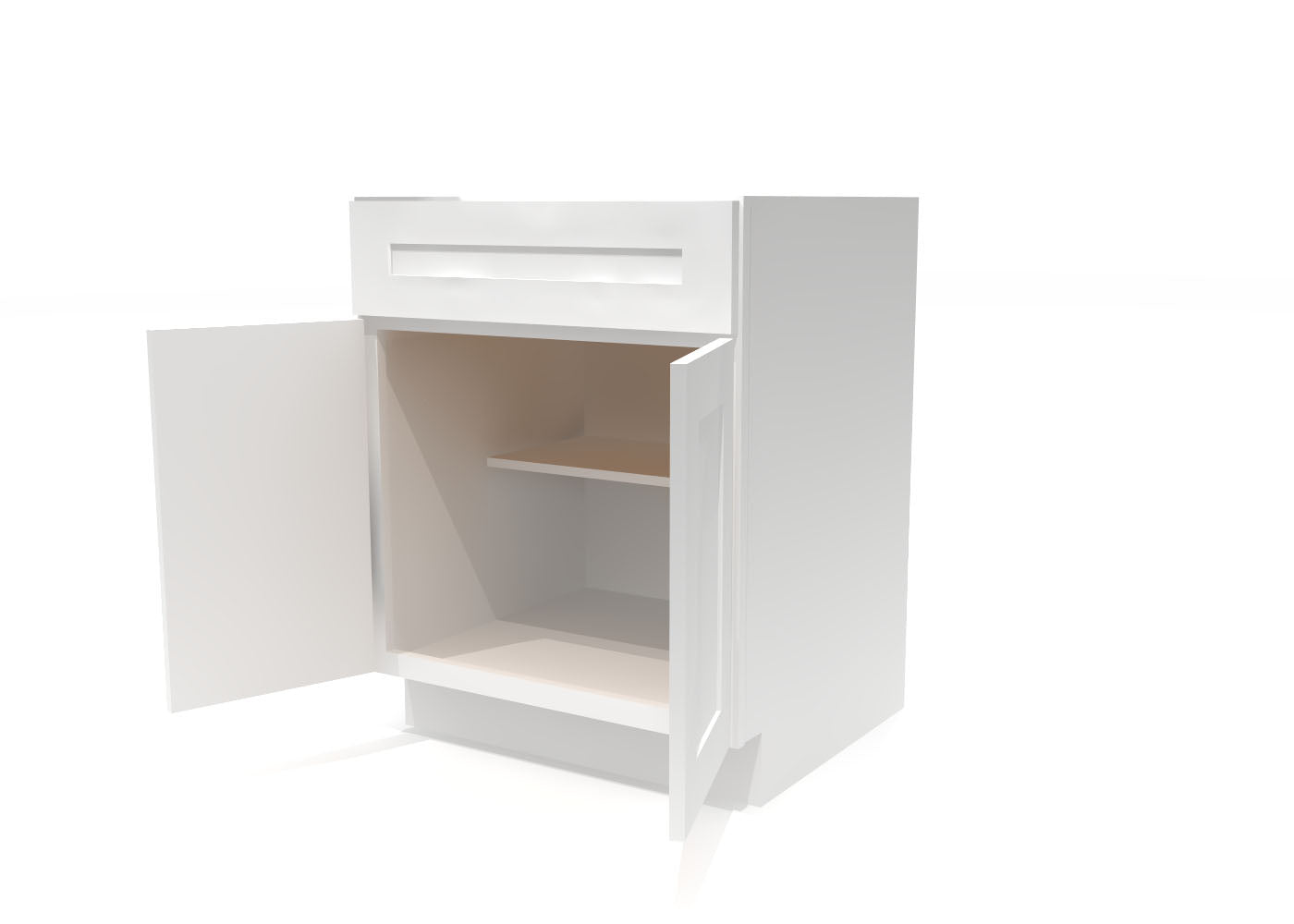 Base Double Door One Drawer 27" Wide White Shaker Cabinet