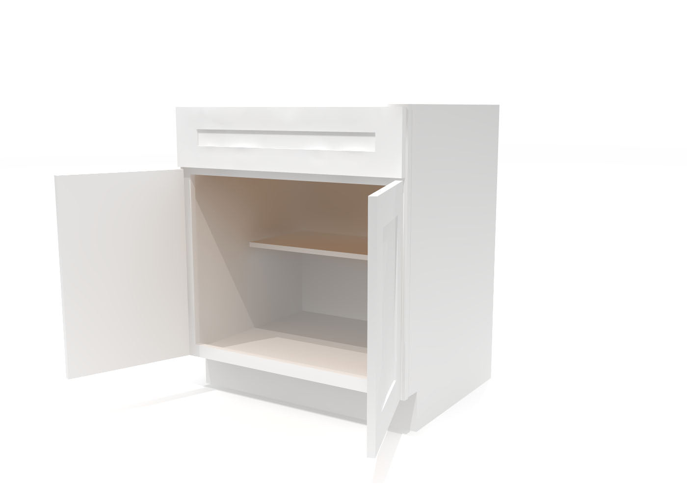 Base Double Door One Drawer 30" Wide White Shaker Cabinet