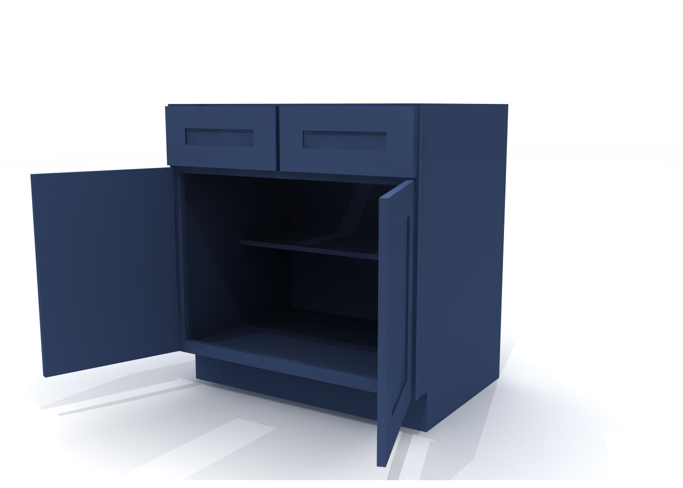 Base Double Door Two Drawers 33" Wide Blue Shaker Cabinet