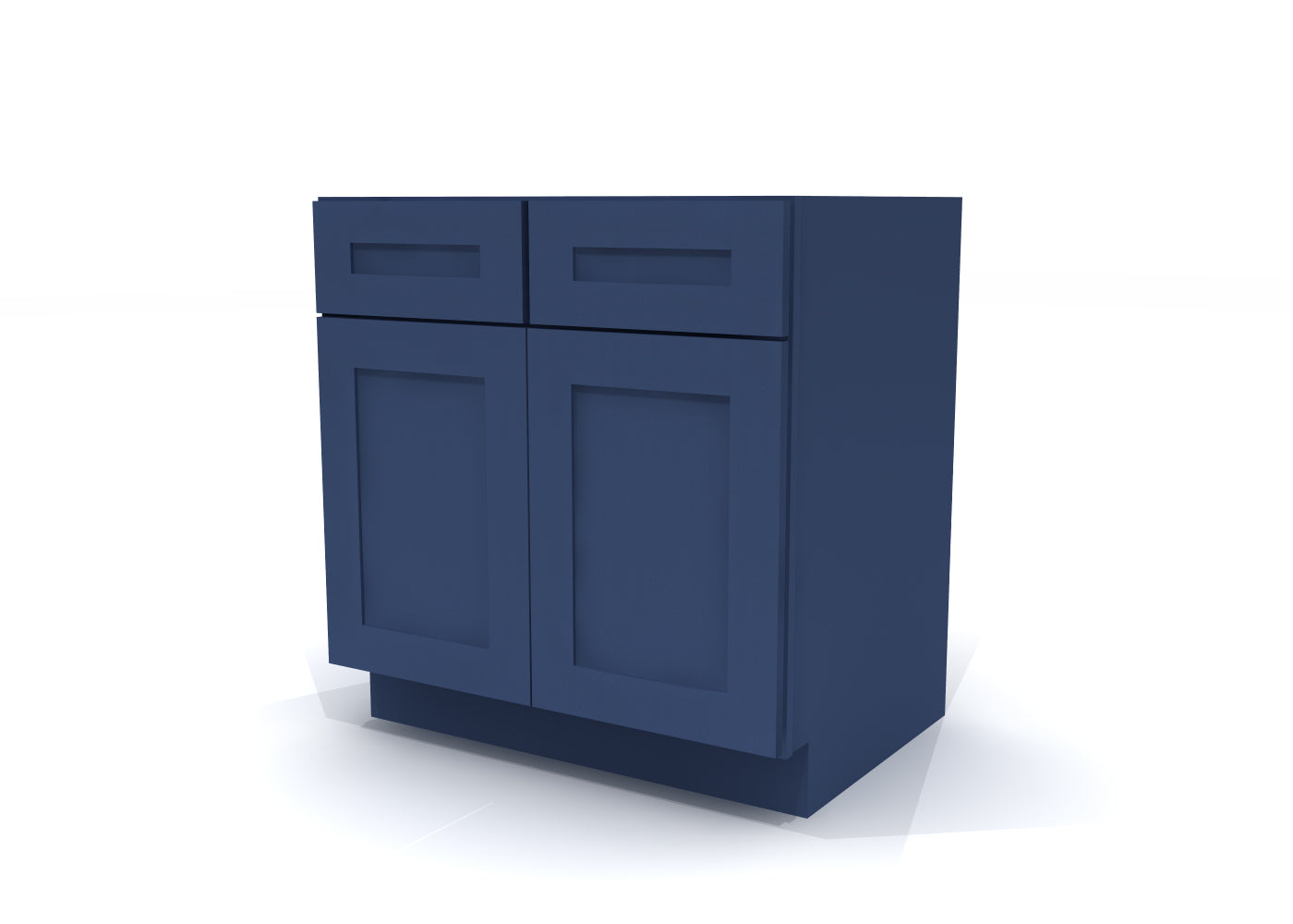 Base Double Door Two Drawers 33" Wide Blue Shaker Cabinet