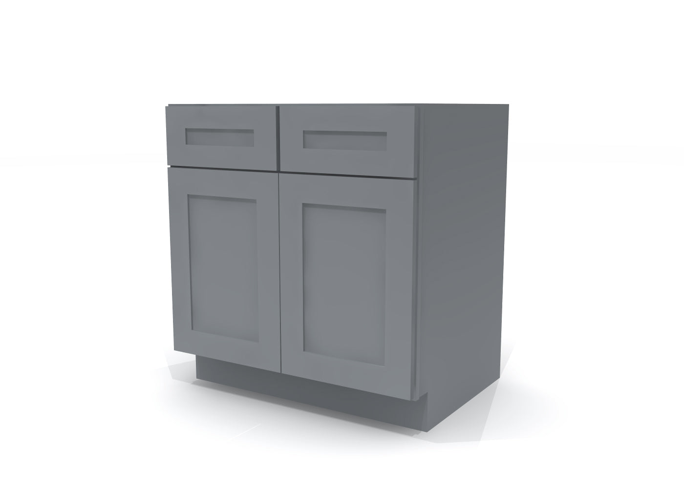 Base Double Door Two Drawers 33" Wide Gray Shaker Cabinet