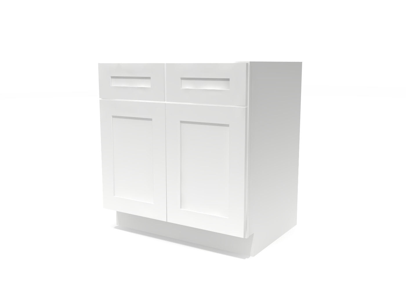 Base Double Door Two Drawers 33" Wide White Shaker Cabinet