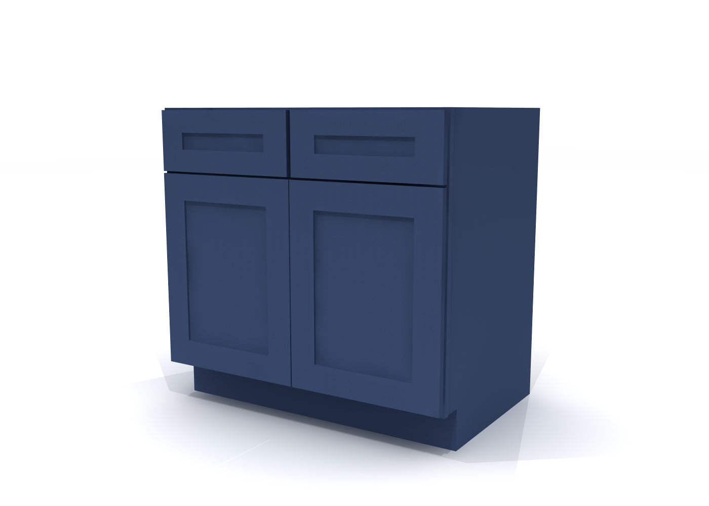 Base Double Door Two Drawers 36" Wide Blue Shaker Cabinet