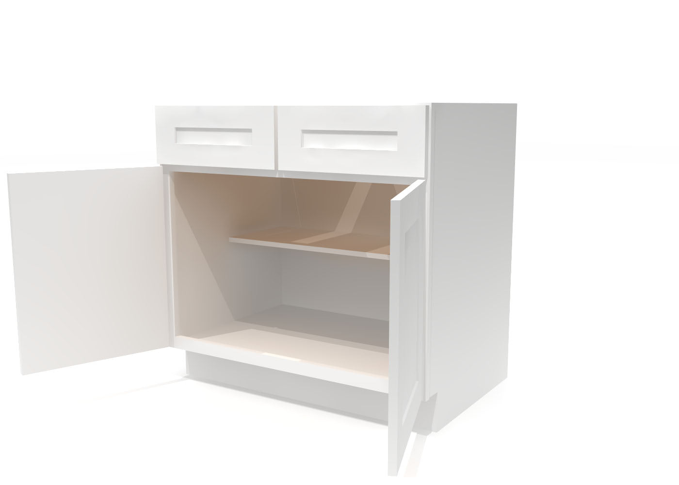 Base Double Door Two Drawers 36" Wide White Shaker Cabinet