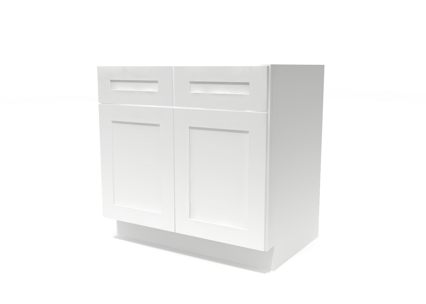 Base Double Door Two Drawers 36" Wide White Shaker Cabinet