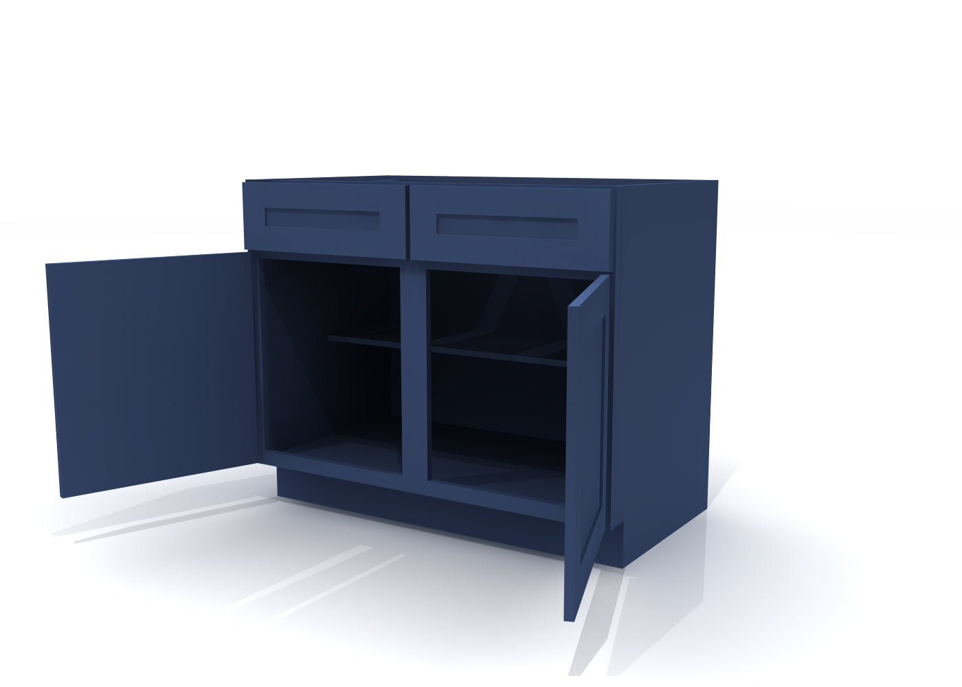 Base Double Door Two Drawers 42" Wide Blue Shaker Cabinet