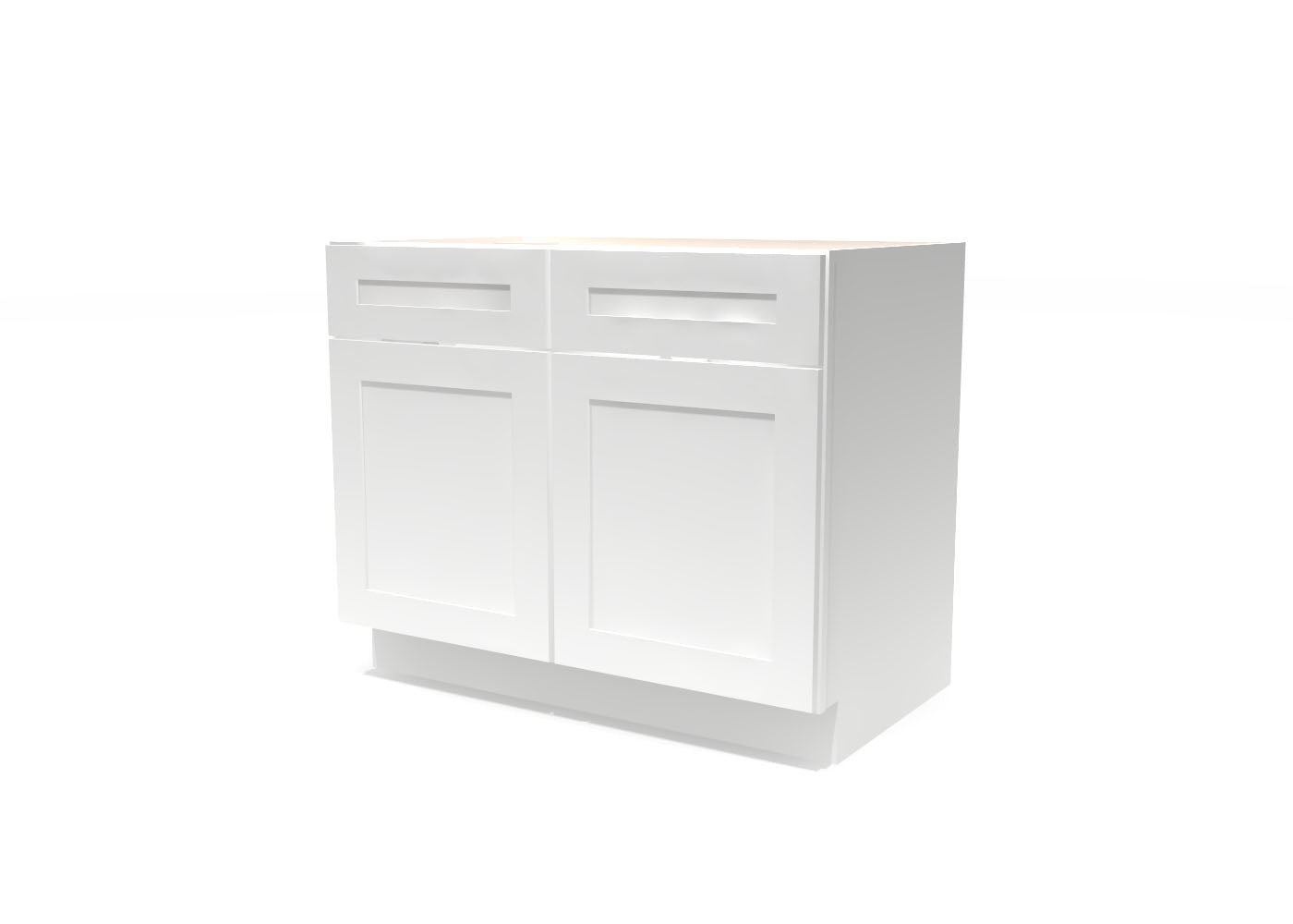 Base Double Door Two Drawers 42" Wide White Shaker Cabinet